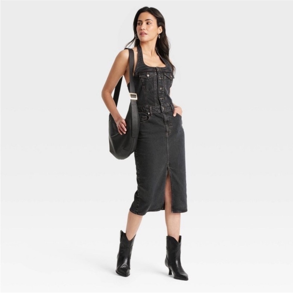 Universal Thread Women's Midi Halter Denim Dress 2